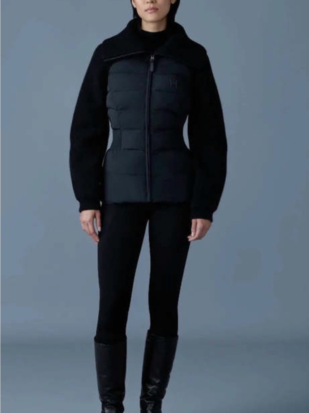 Mackage Black Quilted Puffer Jacket with Knit Sleeves - Picture 2 of 2
